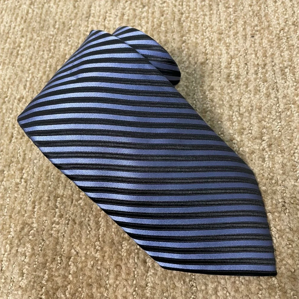 Barabaro Silk‎ Striped Hand Made Necktie Blue Black Men Formal